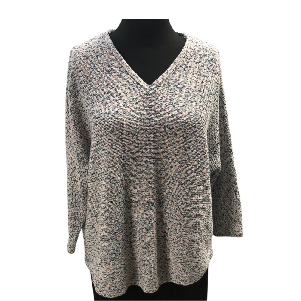 Chico's Chunky Knit V-Neck Multicolor Sweater Size 2 (Size L) 3/4 Sleeves